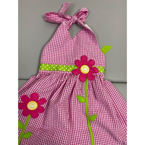Rare Editions Pink Halter Kids Dress size 2T Gingham Plaid Floral Barbie Pinup - Picture 6 of 8